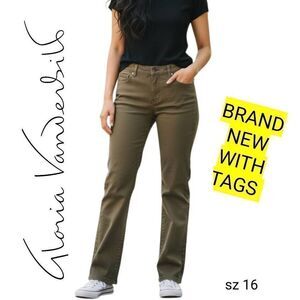 Gloria Vanderbuilt NEW! Olive Amanda Slimming Stretch Denim Straight Jeans